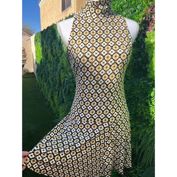 FREE PEOPLE BLACK COMBO CHECK IT DROP WAIST OPEN BACK MINI DRESS SZ S NWOT - Picture 5 of 8